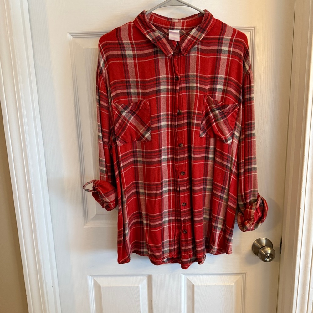 No Boundaries Red Plaid Button-Down Flannel – XXL (19)